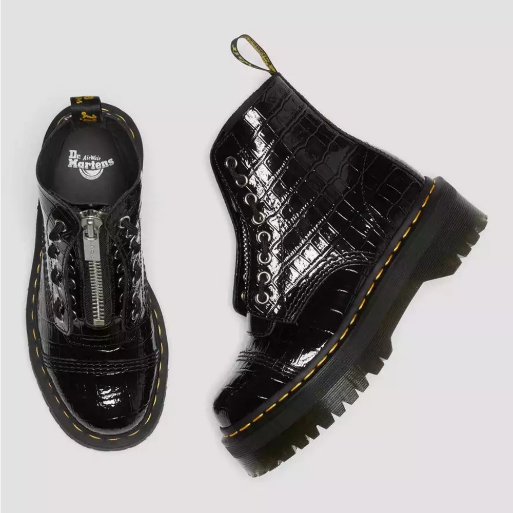 Dr. Martens Sinclair Patent Crocodile Platform Boots